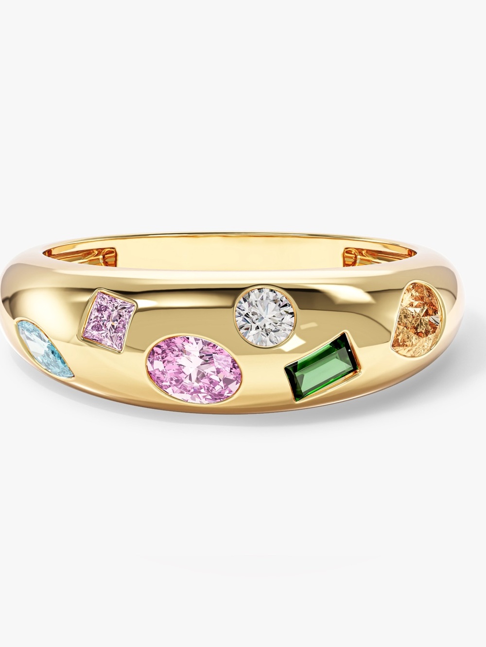 Mejuri 14kt solid gold multi gems stone flush set dome band ring stamped sz 8